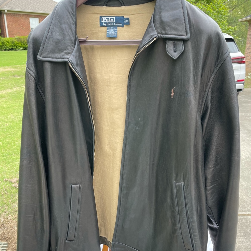 Men Polo Black Leather Jacket